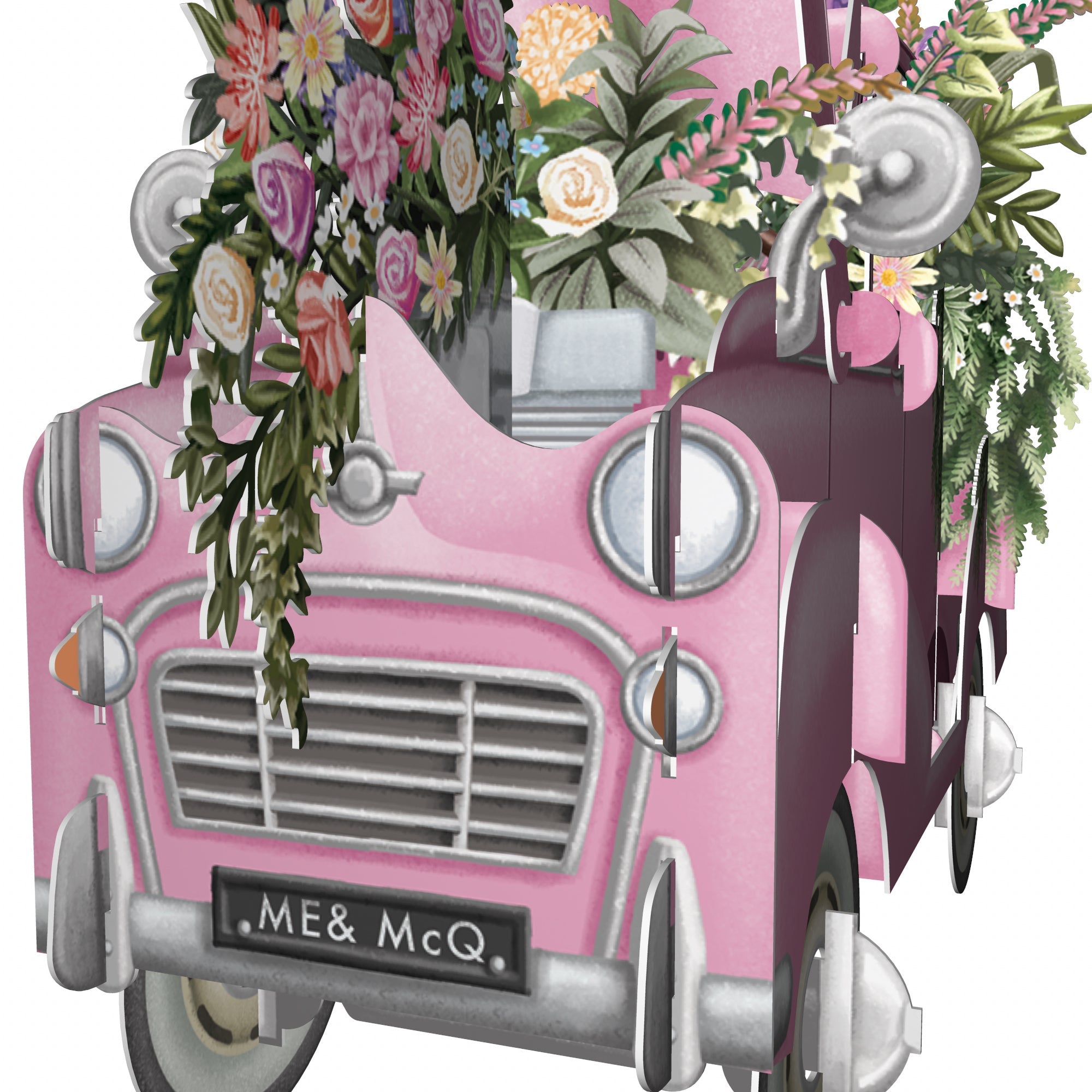 &quot;The Pink Flower Car&quot; - 3D Pop Up Greetings Card