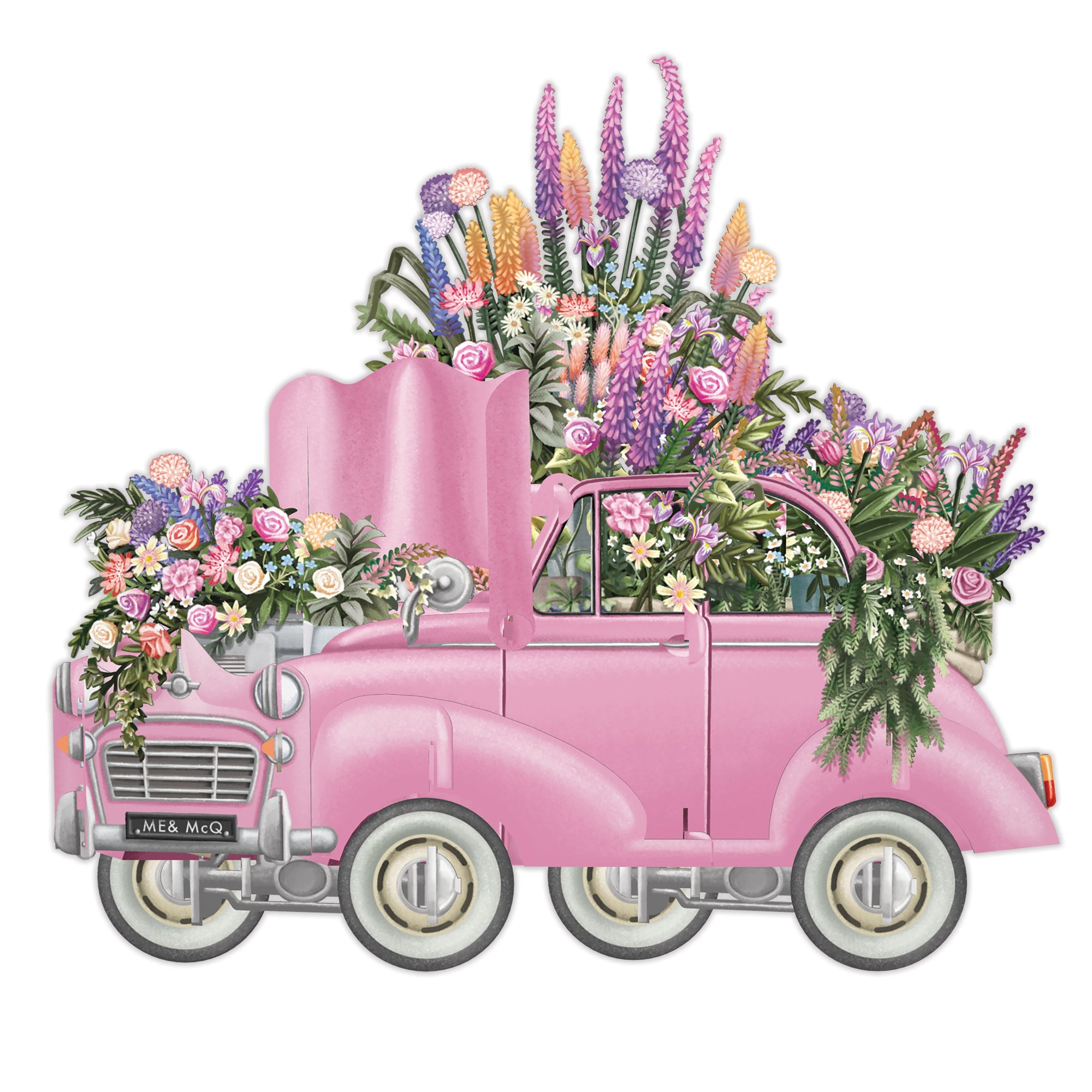 &quot;The Pink Flower Car&quot; - 3D Pop Up Greetings Card