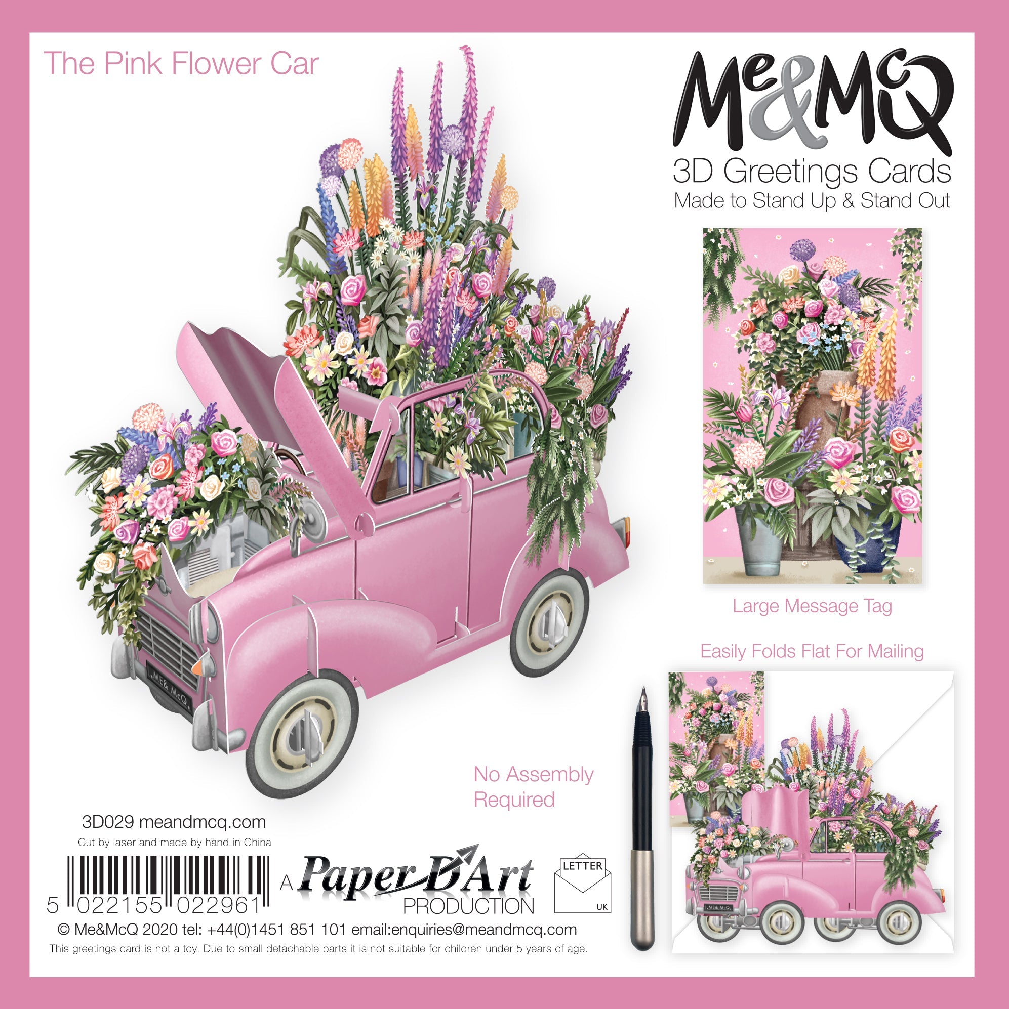 &quot;The Pink Flower Car&quot; - 3D Pop Up Greetings Card