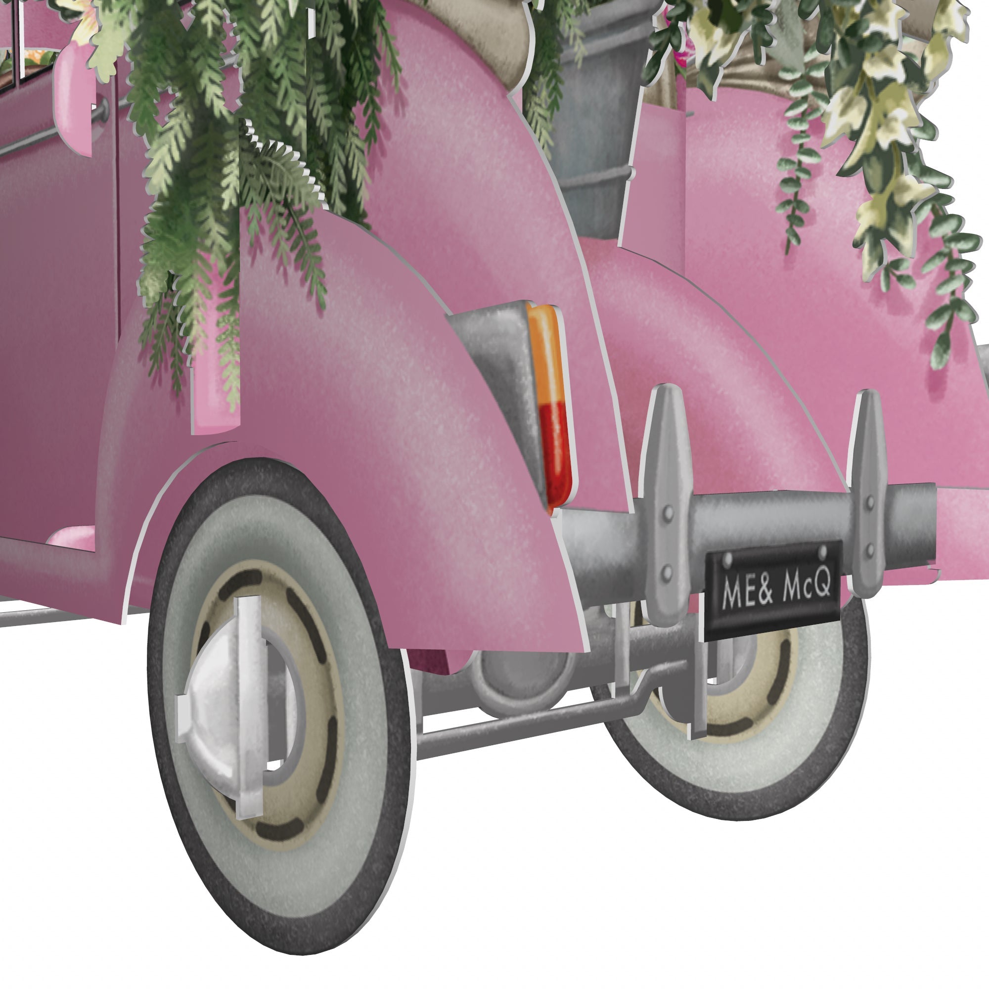 &quot;The Pink Flower Car&quot; - 3D Pop Up Greetings Card