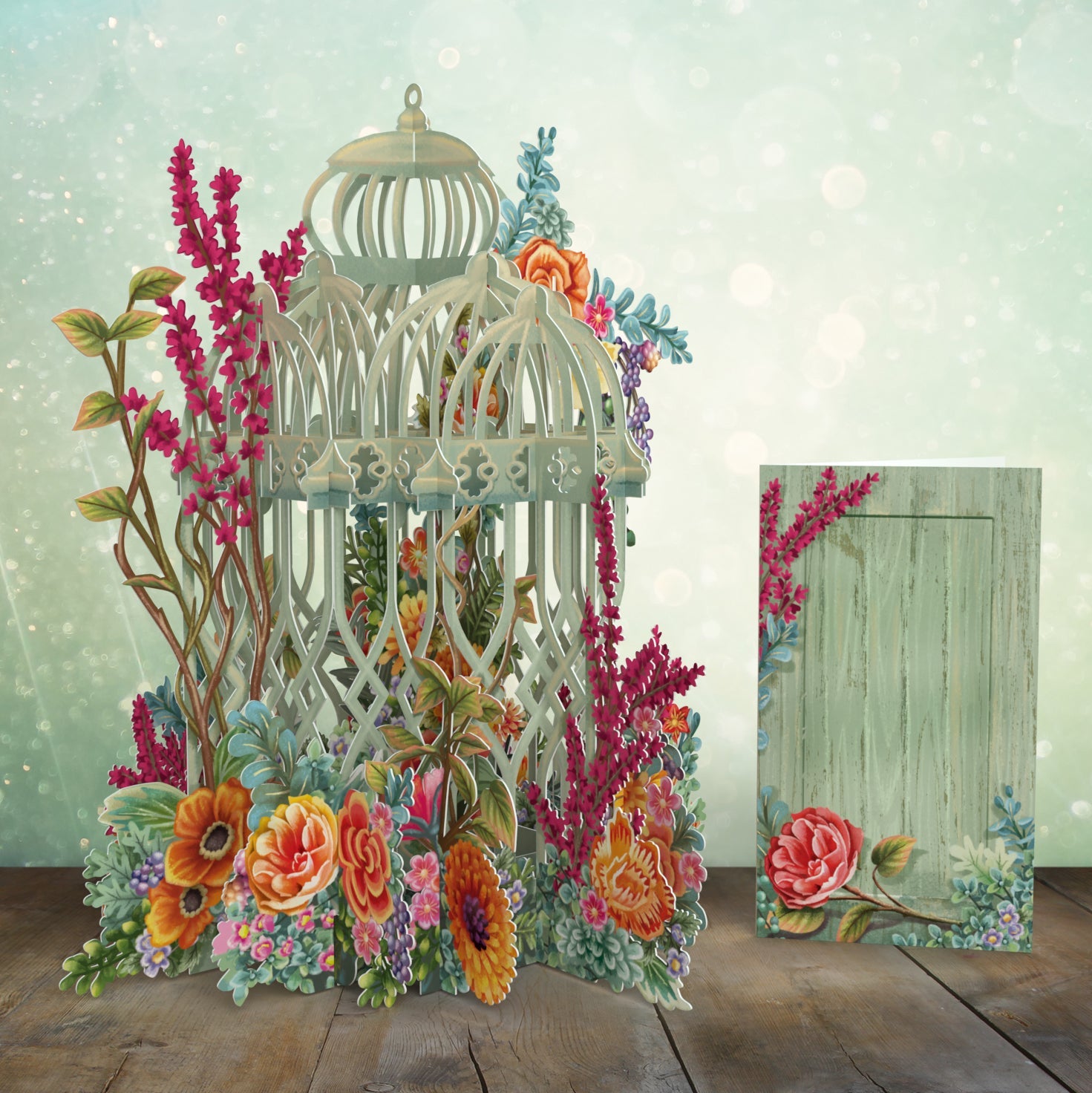 3D Pop Up Green Flower Cage Card 3D032