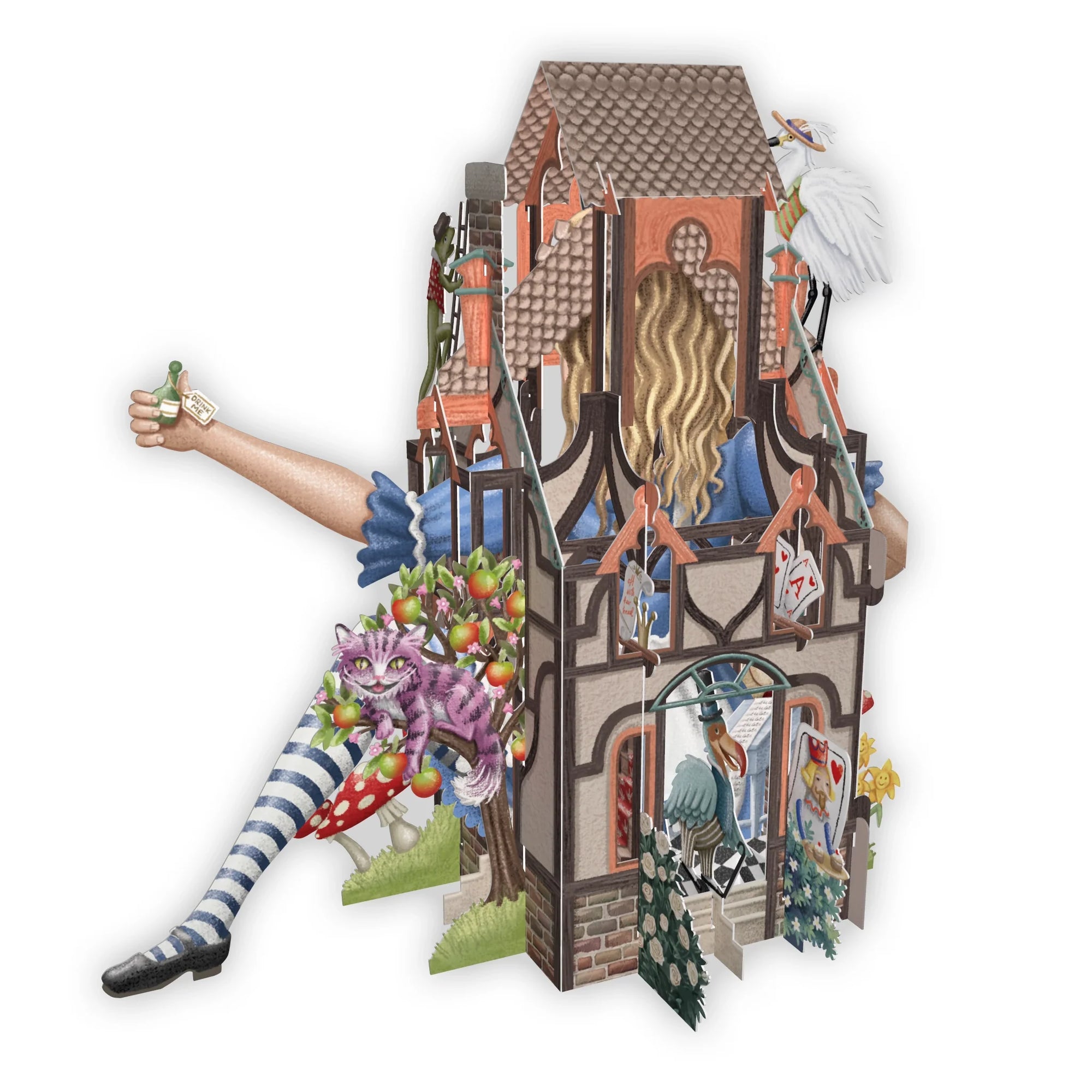 Pop-up book or toy with characters from a fantasy story, featuring a house and various figures.