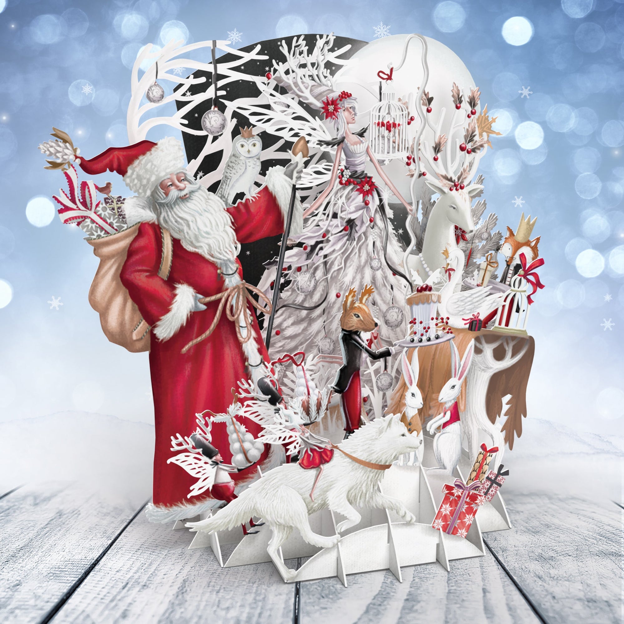 3D Pop Up Christmas Card Santa and The Snow Queen White Magic XTW008