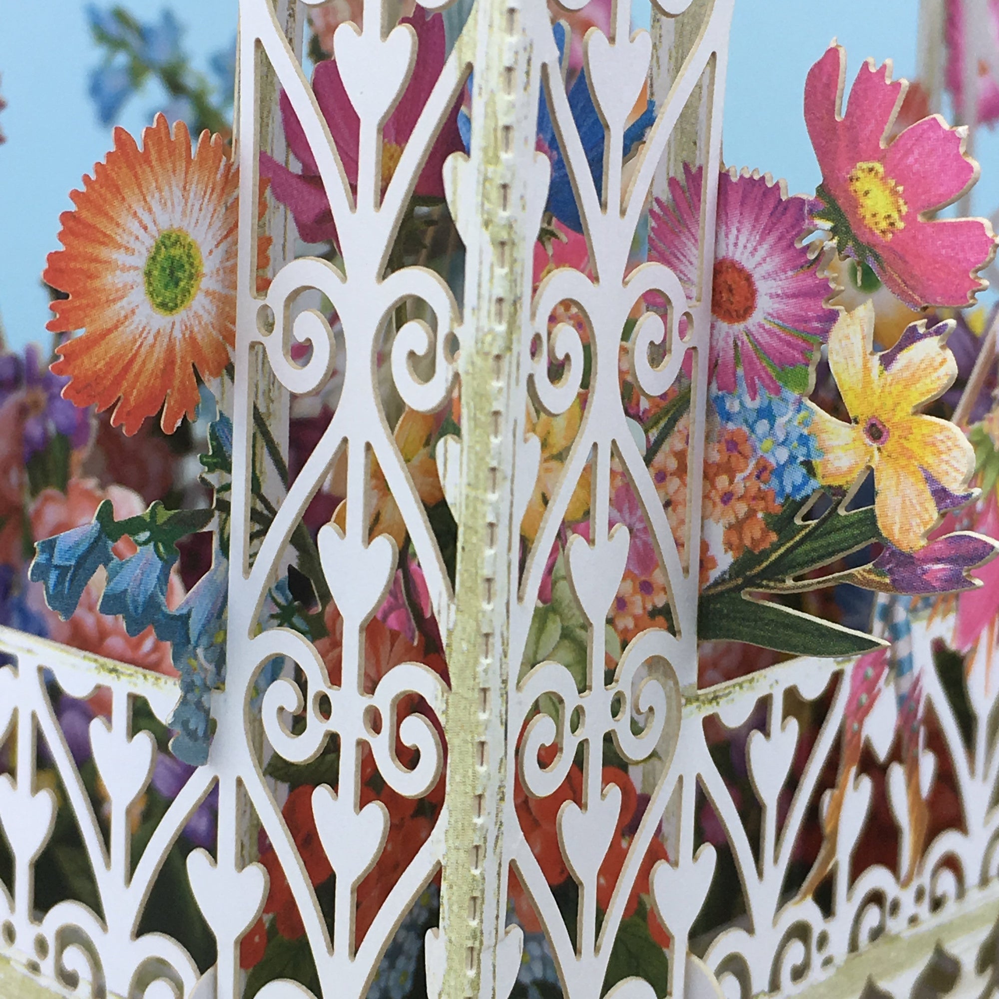Flower Fairies play amongst flowers in laser cut paper birdcage by Me&McQ